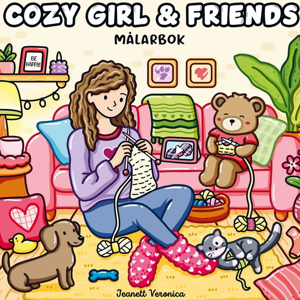 Malebog Cozy Girl & Friends, farvelæg 40 hyggelige og hverdagsagtige motiver, 25×25 cm