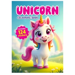Malebog Unicorn 21×29,7 cm, 36 sider med søde enhjørninger! +124 stickers