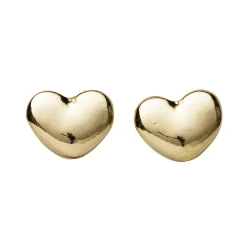 Mellemdel til smykkefremstilling, 2 stk. guldfarvede hjerter 10,8×8,4 mm, dybde 5,9 mm, hul 2,8 mm