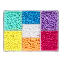 Mix med farvestrålende smykkeperler i 7 forskellige farver, ca. 4200 stk. Ø4 mm