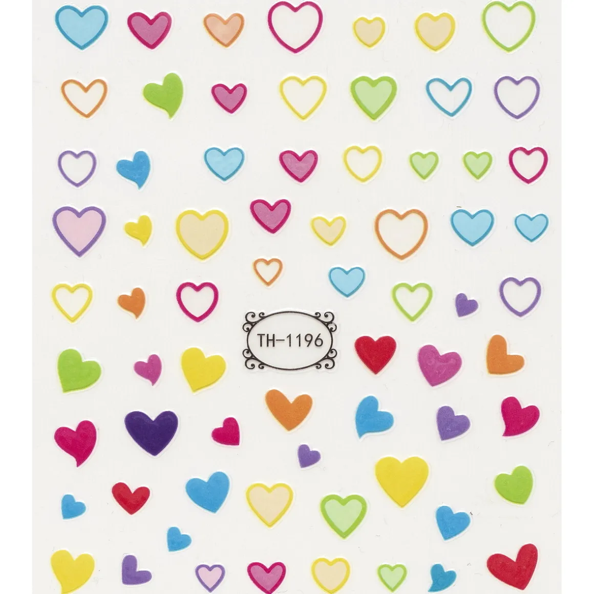Neglestickers søde hjerter i forskellige farver. 1 ark nail stickers a 8,5×10 cm