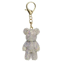 Nøglering, rygsækvedhæng bamse med diamanter, længde 7 cm