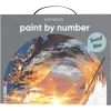 Paint by number/mal efter nummer – bølge i solnedgang, 28×35,5 cm + 19 farver & 3 pensler