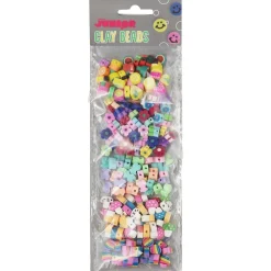 5-pak farvestrålende og sjove perler af polymerler, cirka 1 cm store