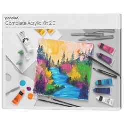 Panduros komplette akrylkit 2.0 – 24 tuber maling a 30 ml, 2 lærreder, 5 pensler + tilbehør