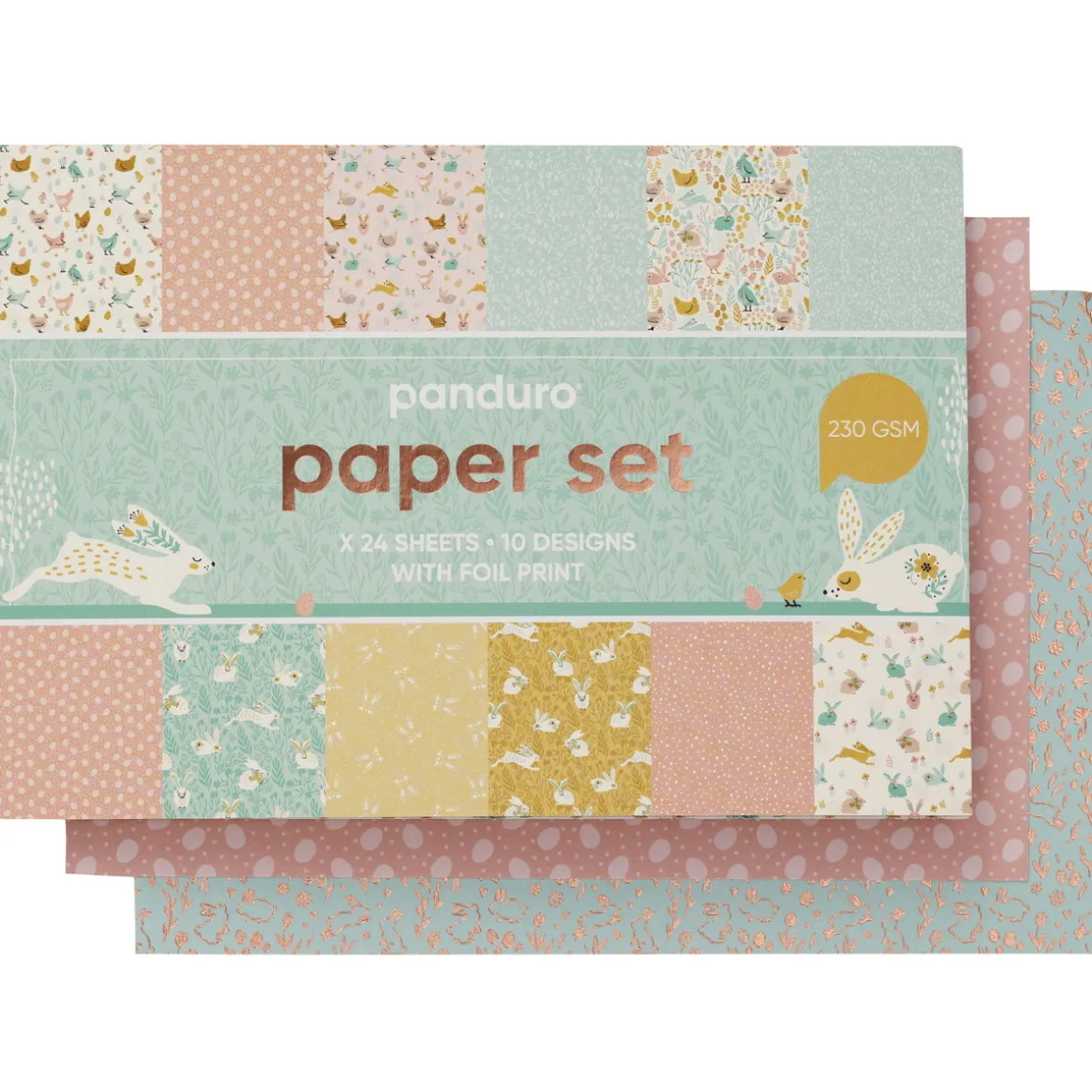 Papirsæt med designark 16,5×11,5 cm, forårstema & forårsfarver, 24 ark, 230 g/m²