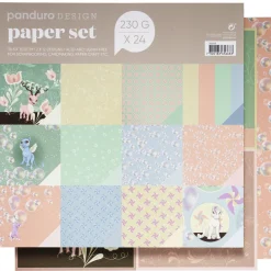Papirsæt med livlige farver og eventyrdyr – 305×305 mm, 24 ark, 230 g/m²