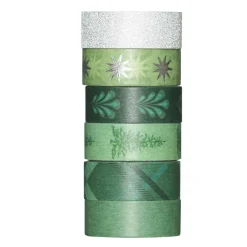 Papirtape grøn julemix, 6 ruller à 15 meter, 5 mm bredde.
