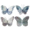 4 pastelfarvede dekorationssommerfugle med guldglitter 12,5×9 cm