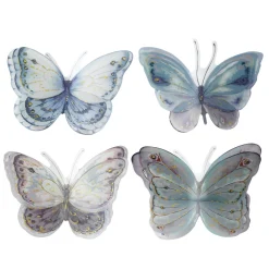 4 pastelfarvede dekorationssommerfugle med guldglitter 12,5×9 cm
