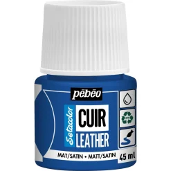 Pebeo Cuir Leather 45 ml læderfarve, farver også PU-læder – Ultramarinblå, mat satinfinish