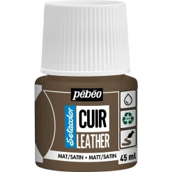 Pebeo Cuir Leather 45 ml læderfarve, farver også PU-læder – Brun, mat satinfinish
