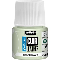 Pebeo Cuir Leather 45 ml læderfarve, farver også PU-læder – Fosforescerende, let selvlysende