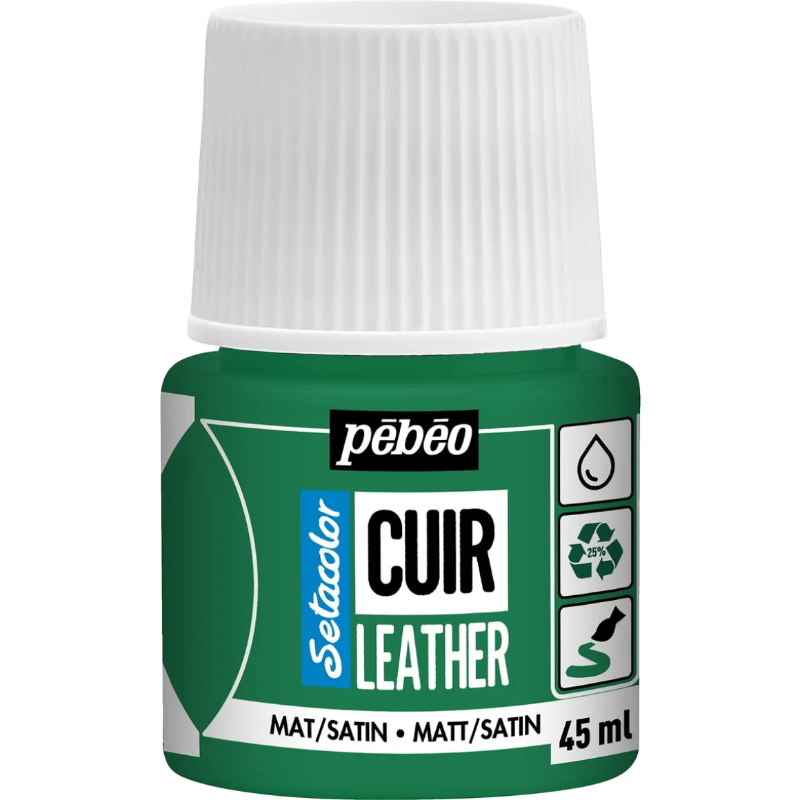 Pebeo Cuir Leather 45 ml læderfarve, farver også PU-læder – Grøn, mat satinfinish