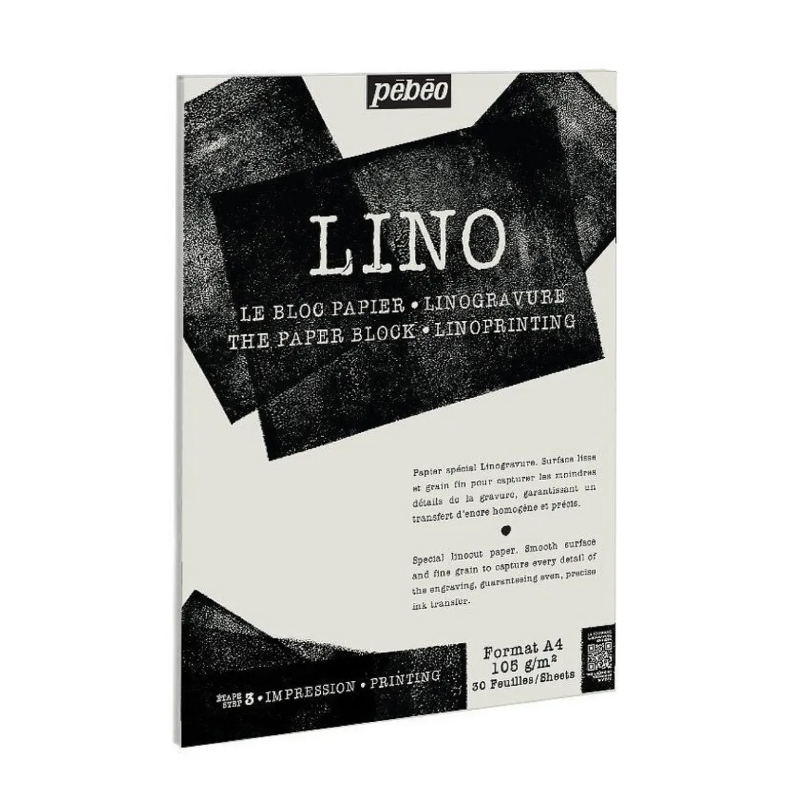 Pebeo Lino Paper Block A4 (210×297 mm), papir til linoleumstryk, 30 ark, 105 g/m²