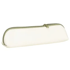 Penalhus af blødt kunstlæder, beige og grøn. Længde 20,5 cm, Ø5 cm