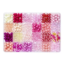 Perlemix i rosa og bløde nuancer, 24 rum med smukke perler. Ø8 mm