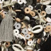 Perlemix med flade perler/heishi-perler Ø 6 mm og diverse tilbehør – beige & sort tema