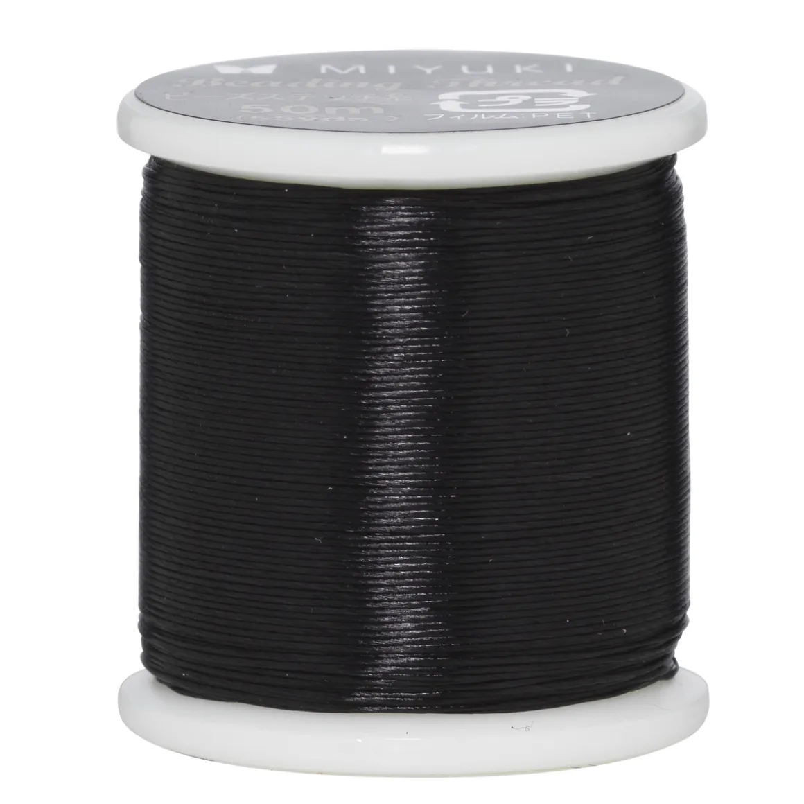 Perletråd Miyuki 50 meter – sort – 0,2 mm i diameter, fremstillet af 100% nylon