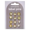 Pins, badges, 12 stk. smukt gyldne og glitrende små mini-brocher Ø10-12 mm
