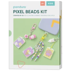 Pixelhobby DIY-kit Pixel Beads – lav 3 skønt søde nøgleringe eller mobilsmykker!