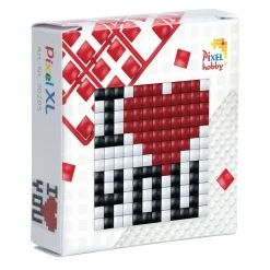 Pixelhobby XL Startsæt – Love / I love you, 60×60 mm pixelplade + 3×60 pixels