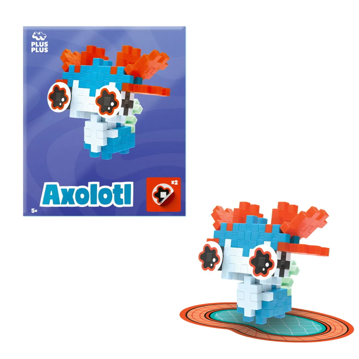 Plus-Plus Pets Artsy Axolotl, kit med 39 brikker, som bliver til en blå axolotl!