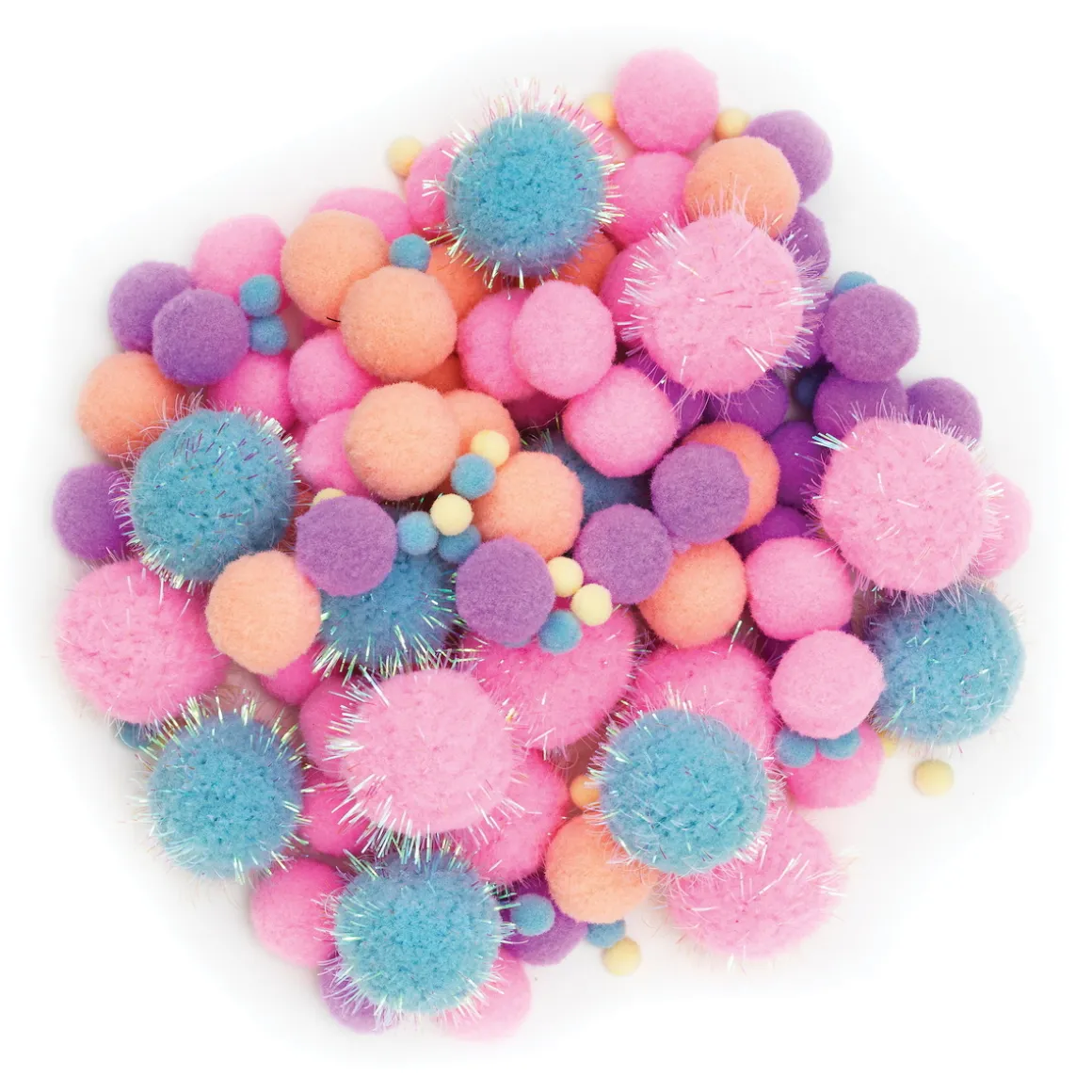 Pom Pom mix 150 stk. pastelfarver – masser af fine lodne pomponer!