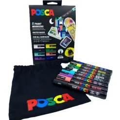Posca Bag Kit PC-5M, 8 penne + sort stofpose til opbevaring