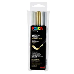 Posca Brush PC-350 3-pak – guld / sølv / hvid