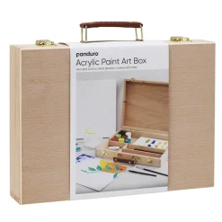 Praktisk kunstnertaske med 9×18 ml akrylfarve, pensler, lærreder og tilbehør