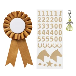 Præmieroset til kæphest Ø7 cm og stickers i gyldent tema + 1 engle-charm