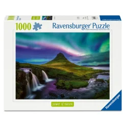 Ravensburger puslespil – Power of Nature, nordlys over Kirkjufell. 1000 brikker, 70x50 cm.