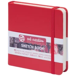 Royal Talens Art Creation Sketch skitsebog 12×12 cm, rødt omslag – 140 g/m², 80 ark