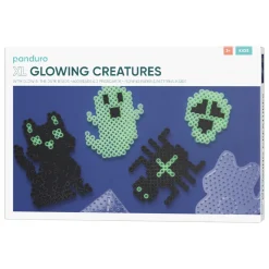 Rørperler XL kit Glowing Creatures – 600 sorte og selvlysende XL-perler + 2 perleplader