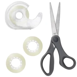 Saks, tapeholder og tape, perfekt kit til hobbyarbejde og hjemmekontoret