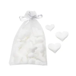 Satinhjerter til dekoration, 3,5×3 / 2,5×2 / 2×1 cm – 70 stk. hvide