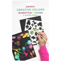 Scratch Fun Rainbow – scratch art/skrabeark med skinnende metallicfarver – 4 ark a 14×18 cm