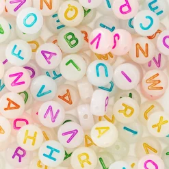 500 selvlysende bogstavperler, glow in the dark, A-Z, Ø7 mm