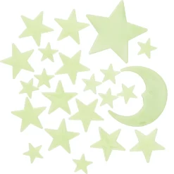 Selvlysende klistermærker, glow in the dark måne og stjerner, 24 stk. Ø 2,2-7 cm