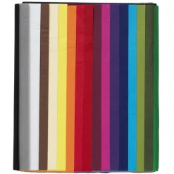 Silkepapir 68 ark à 70×50 cm, basisfarver. 17 farver, 4 af hver. 14 g/m²