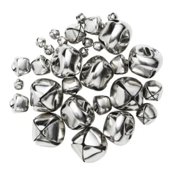 30 sølvfarvede bjælder i mix Ø6, 12 & 20 mm