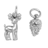 Sølvfarvede vedhæng-charm, agern Ø6, længde 10 mm; hjort 10×15 mm