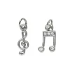2 sølvfarvede vedhæng/charms G-nøgle 5×15 mm, node med simili 7,4×14 mm