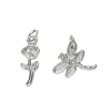 2 sølvfarvede vedhæng/charms guldsmed 13,8×14,5 mm, rose 7×18,6 mm