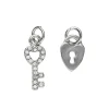 2 sølvfarvede vedhæng/charms lås 8×10 mm, nøgle simili 6,5×16,8 mm
