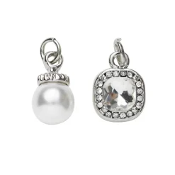 2 sølvfarvede vedhæng/charms similisten 8×8 mm, perle Ø8 mm L 12 mm