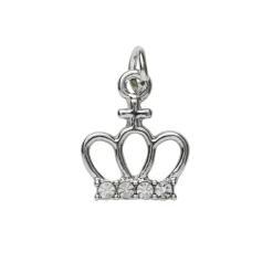 Sølvfarvet vedhæng/charm prinsessekrone med simili 12,3×15 mm