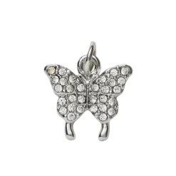 Sølvfarvet vedhæng/charm sommerfugl med simili 14×14 mm