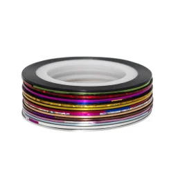 Smal 1 mm tape med metallicfarver på 1 rulle, både ensfarvede og mønstrede – 15 stk. a 16 m